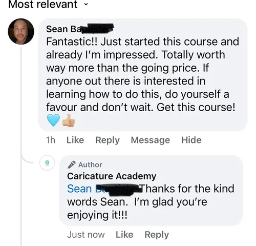 Student holding up their caricature drawing