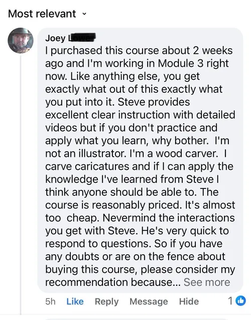 Student showing their caricature artwork