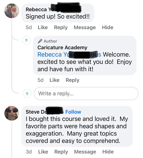 Student holding finished caricature drawing